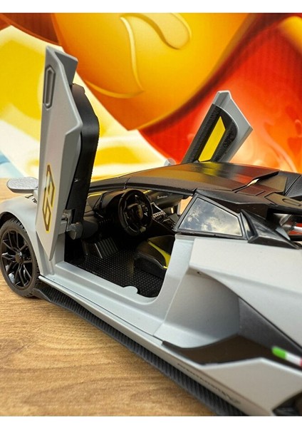 Lamborghini Aventador Svj Diecast Model Araba Sesli Işıklı Kapıları Açılır Lamborgihini Gri Araba fırsatları