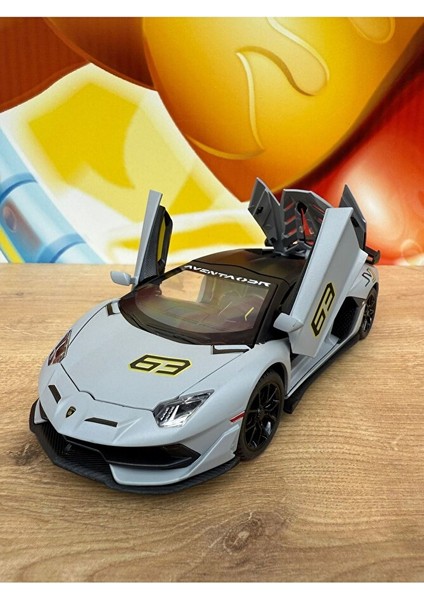 Lamborghini Aventador Svj Diecast Model Araba Sesli Işıklı Kapıları Açılır Lamborgihini Gri Araba indirimleri