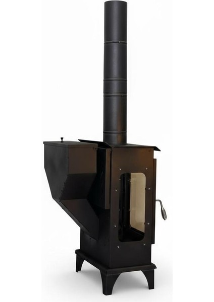 Pelet Soba Pelet Şömine 3 Tarafı Camlı Paslanmaz Krom Hazneli