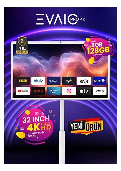 Pro 4K 32" Android Smart Taşınabilir LED TV