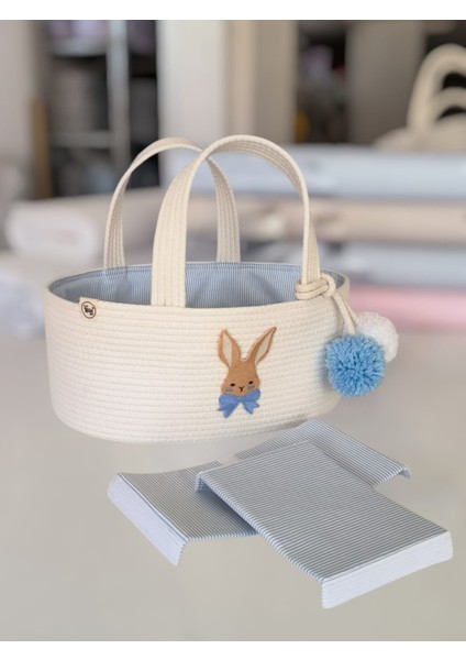 ! Tavşan Figürlü Jüt Ip Ekru Anne Bebek Bakım Çantası ve Organizeri fiyatları