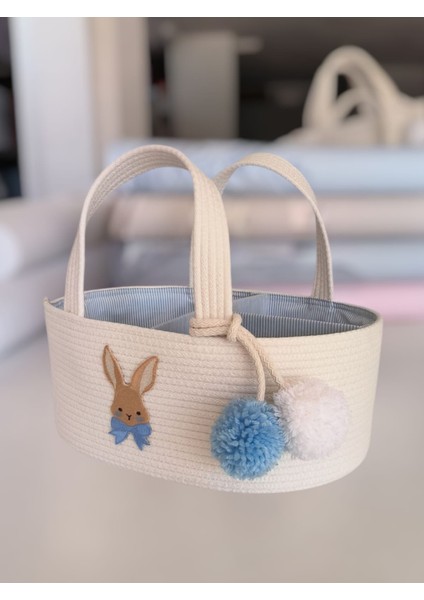 ! Tavşan Figürlü Jüt Ip Ekru Anne Bebek Bakım Çantası ve Organizeri fırsatları
