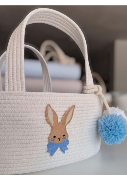 ! Tavşan Figürlü Jüt Ip Ekru Anne Bebek Bakım Çantası ve Organizeri indirimleri