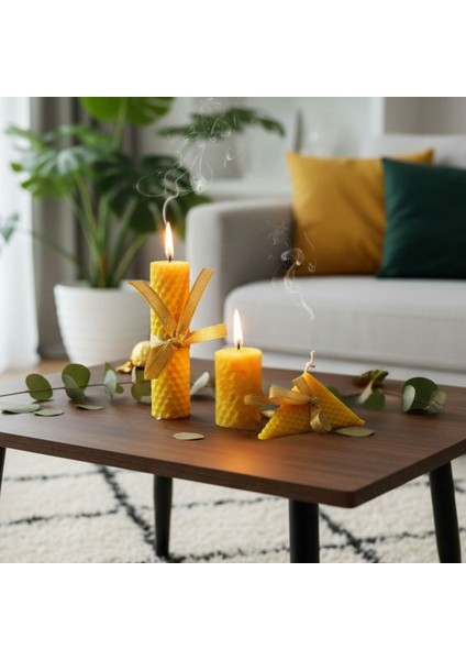 9397 El Yapımı 3'lü Set Doğal Balmumu - 10 cm / 5 cm / 10 cm