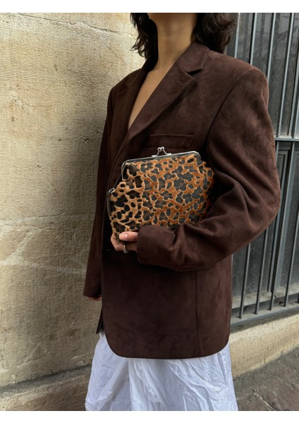 Ilot.ıstanbul | Leopar Desenli Tokalı Klipsli Peluş Clutch Abiye Portföy Çanta Statement Model indirimleri