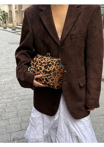 Ilot.ıstanbul | Leopar Desenli Tokalı Klipsli Peluş Clutch Abiye Portföy Çanta Statement Model