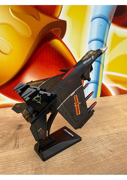 F16 Savaş Uçağı Jarjlı Sesli Işıklı Çekbırak (Buhar Atar) Diecast F16 Uçak Siyah Standlı
