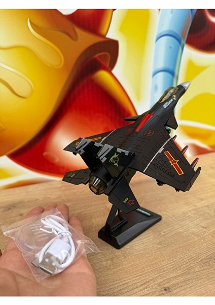 F16 Savaş Uçağı Jarjlı Sesli Işıklı Çekbırak (Buhar Atar) Diecast F16 Uçak Siyah Standlı modelleri