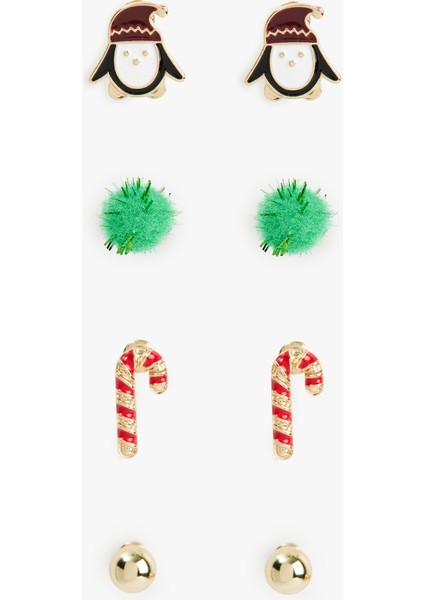 Yılbaşı Temalı Çok Renkli 4'lü Küpe Seti