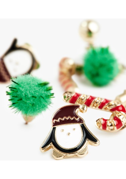 Yılbaşı Temalı Çok Renkli 4'lü Küpe Seti modelleri