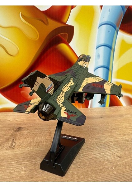 F16 Savaş Uçağı Sesli Işıklı Çekbırak Metal (Buhar Atar) F16 Uçak Standlı Koleksiyonluk Diecast Uçak