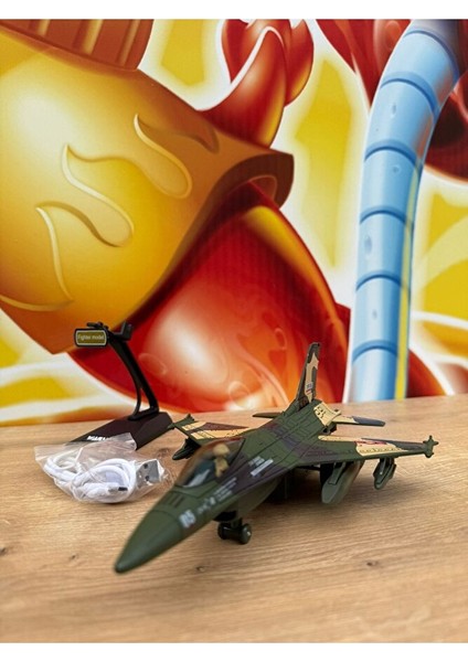 F16 Savaş Uçağı Sesli Işıklı Çekbırak Metal (Buhar Atar) F16 Uçak Standlı Koleksiyonluk Diecast Uçak indirimleri