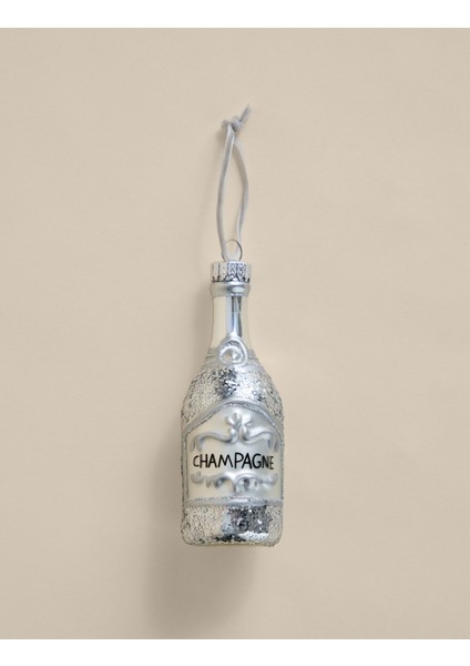 Şampanya Şişesi Yılbaşı Ağacı Süsü, Gümüş Renkli, Şık ve Parıltılı Dekorasyon Parçası