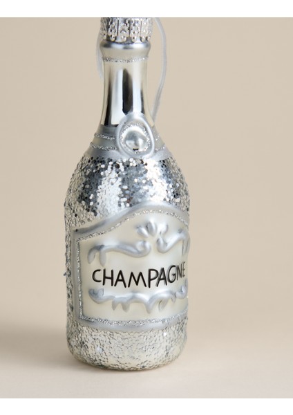 Şampanya Şişesi Yılbaşı Ağacı Süsü, Gümüş Renkli, Şık ve Parıltılı Dekorasyon Parçası fırsatları