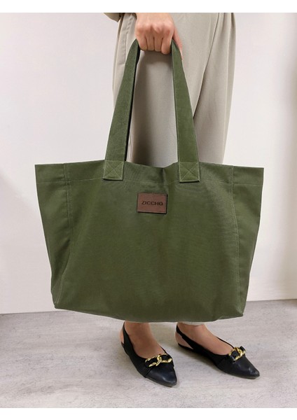 Haki Cepli Shopper Kanvas Çanta