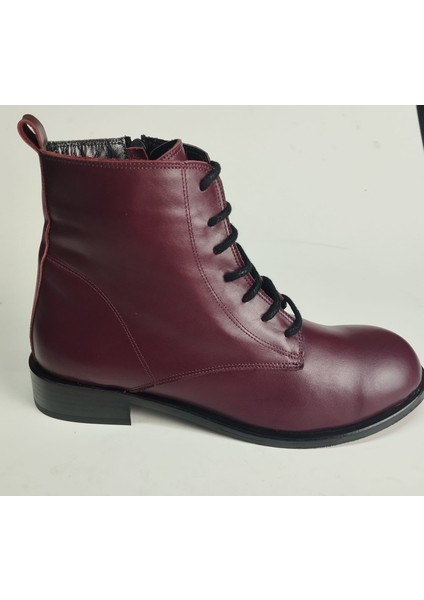 Kadın Hakiki Deri Fermuarlı ve Bağcıklı Bordo Deri Bot fiyatları