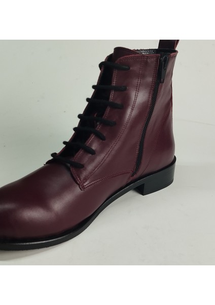 Kadın Hakiki Deri Fermuarlı ve Bağcıklı Bordo Deri Bot modelleri