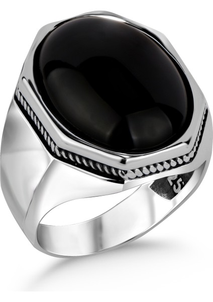 Siyah Sade Taşlı 925 Gümüş Yüzük fiyatları