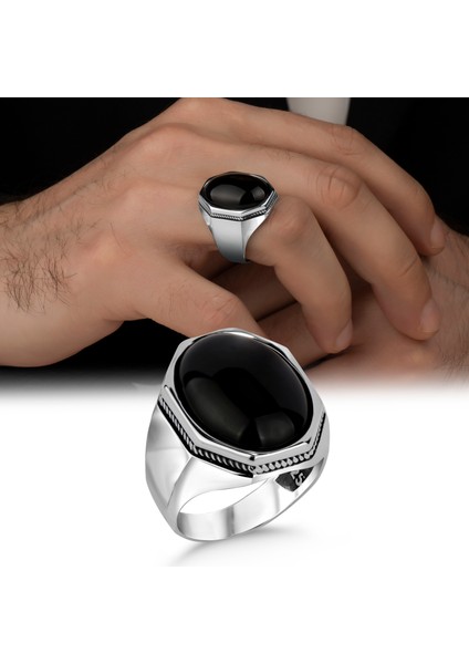 Siyah Sade Taşlı 925 Gümüş Yüzük modelleri