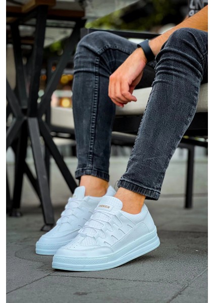 CH040 - Cbt C-Rey Erkek Beyaz Ayakkabı Vegan Deri Düz Taban ile Şık Tasarım