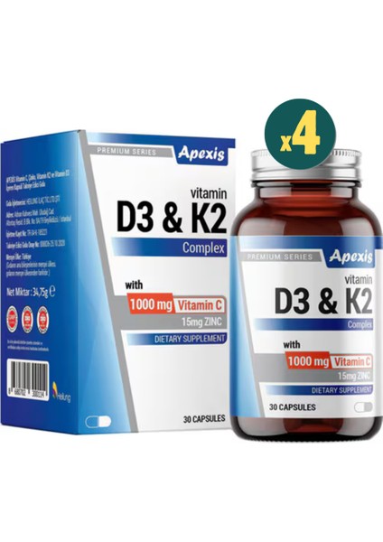 D3 & K2 Complex 30 Kapsül 4 Adet