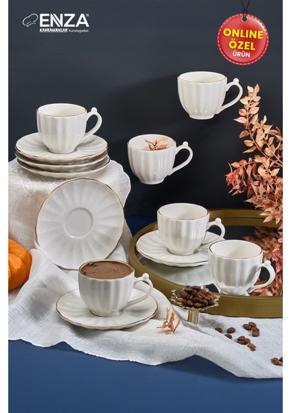 Istiridye 6 Kişilik Gold Porselen Kahve Fincanı Takımı