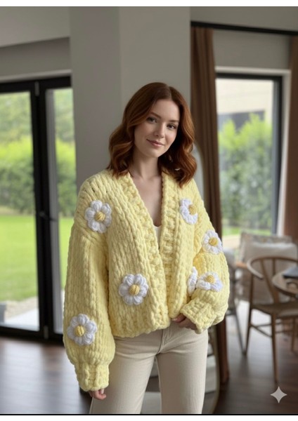 Çiçekli Puffy Hırka