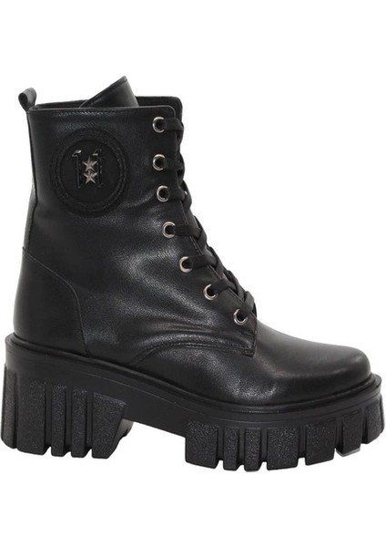 3089 Siyah Fermuarlı Bağcıklı Kadın Bot