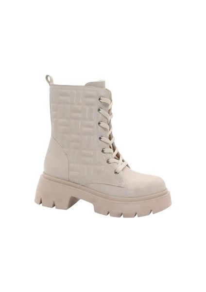 BF183 Bej Bağcıklı Fermuarlı Kadın Bot