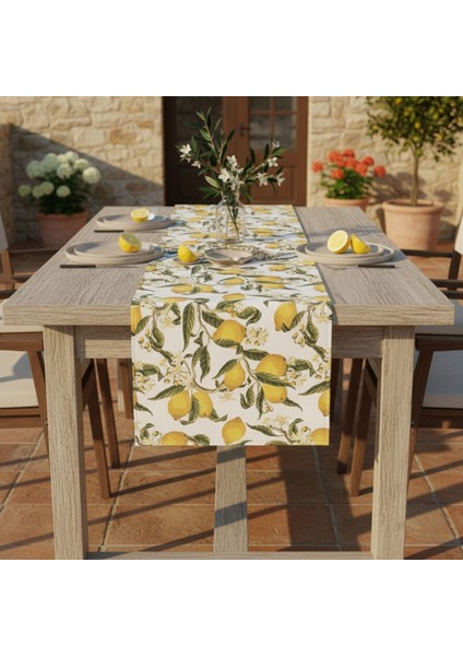 1 Adet Runner, Limon Desenli Runner,yıkanabilir Runner 40X140 cm