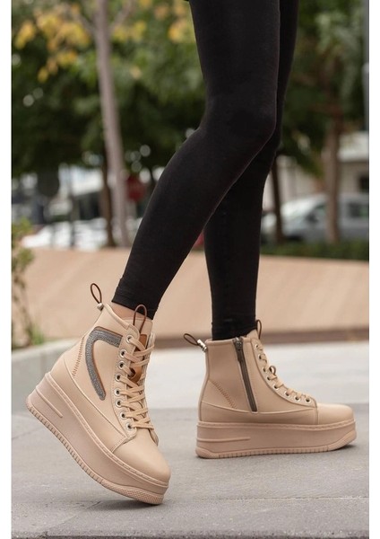 BF950 Bej Kalın Taban Kadın Bot modelleri