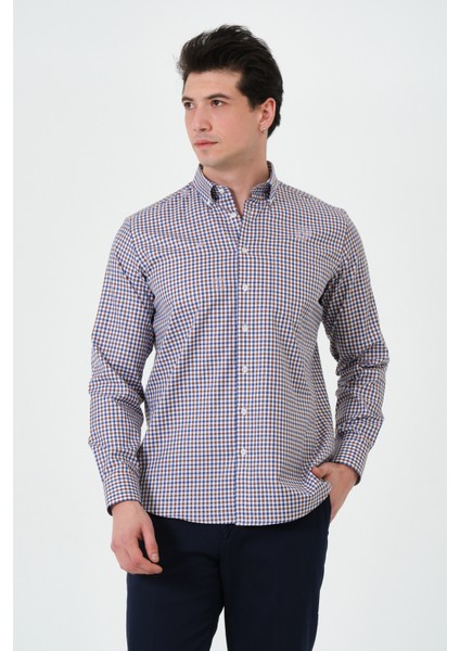 Erkek Kahverengi Pötikare Cepli Regular Fit Düğmeli Yaka Uzun Kol Gömlek fiyatları