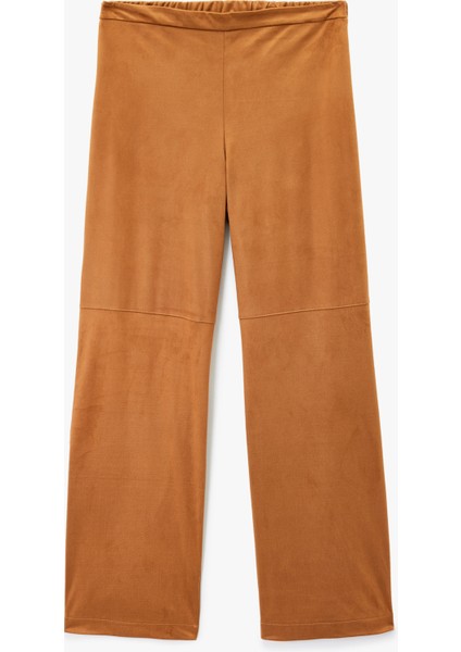 Uzun Düz Bol Paça Süet Görünümlü Pantolon