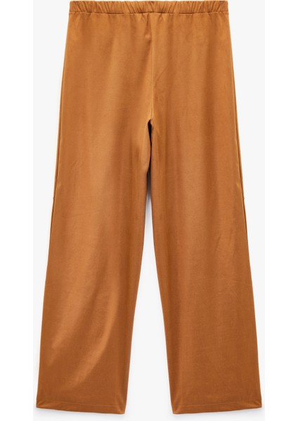 Uzun Düz Bol Paça Süet Görünümlü Pantolon fiyatları