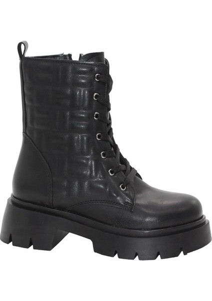 BF183 Siyah Bağcıklı Fermuarlı Kadın Bot