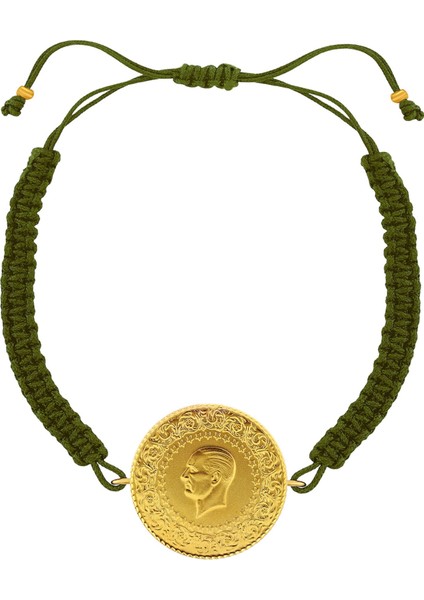 22 Ayar Yeni Tam Altın Haki Renkli Ipli Bileklik fiyatları