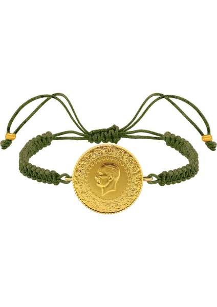 22 Ayar Yeni Tam Altın Haki Renkli Ipli Bileklik modelleri