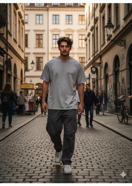 Kurukafa Baskılı Gri Yıkamalı Oversize Tişört fiyatları