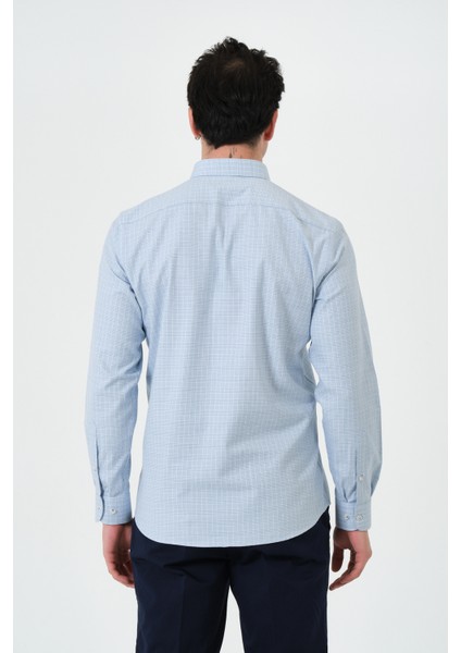 Erkek Mavi Ekose Cepli Regular Fit Düğmeli Yaka Uzun Kol Gömlek modelleri