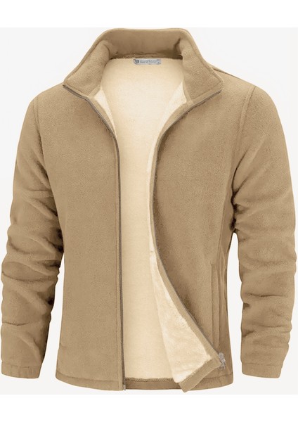 Erkek Ultra Isı Peluş Astarlı Cepli Tam Fermuarlı Polar Ceket