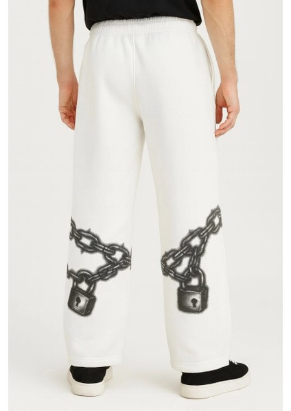 Erkek Üç Iplik Pamuklu Baskılı Cepli Jogger Buggy Pantalon Oversize Kalıp - Beyaz modelleri