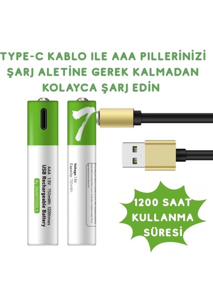 USB Type-C Şarjlı 4 Adet Aaa 1.5V Lityum Kalem Pil 750MAH Uzun Ömürlü fiyatları
