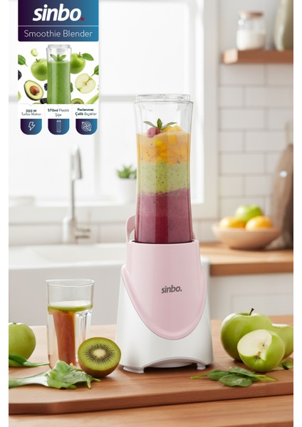 SHB-7508 300W Smoothie Blender |paslanmaz Çelik Bıçaklı, 570 ml Şişe