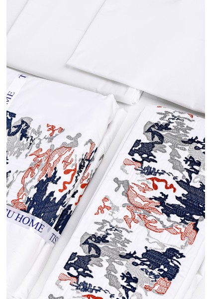 Elmas Kiremit Nakışlı %100 Pamuk Nevresim Takımı