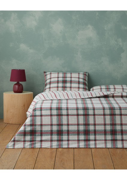 Winter Check Flanel Tek Kişilik Nevresim Takımı 160X220 cm Yeşil – Kırmızı