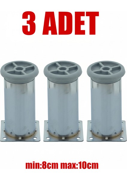 Metal Ayarlanabilir 3 Adet Mobilya Ayağı Metal Tablalı 8cm