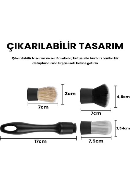 Oto Detay Temizlik Fırçası Seti Premium 3 Parça modelleri