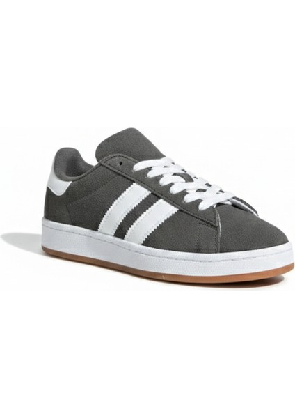 Iki Çizgili Füme Erkek Günlük Sneaker Ayakkabı, Kauçuk Taban, 3 cm Topuk, Standart Kalıp TARZ0235