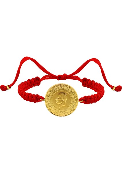 22 Ayar Yeni Tam Altın Kırmızı Renkli Ipli Bileklik modelleri