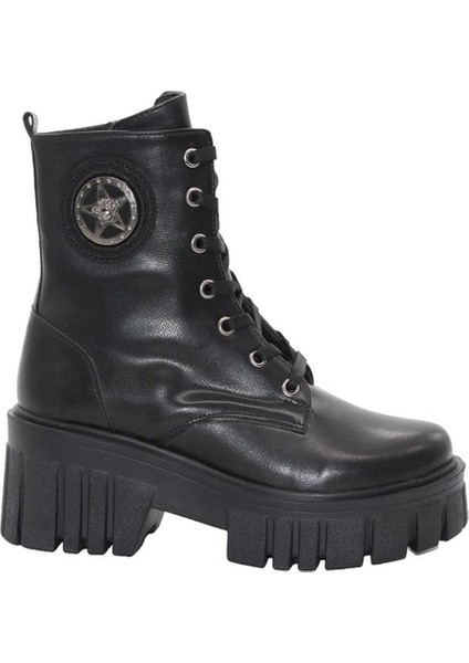 3086 Siyah Fermuarlı Bağcıklı Kadın Bot